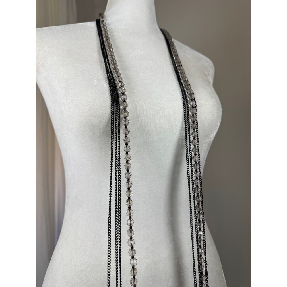 Ultra Long Black & Gray Beaded Necklace
